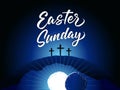 Easter Sunday, tomb and three cross on Calvary