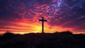 Easter Sunset: Silhouette of Cross on Hilltop Royalty Free Stock Photo