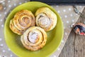 easter sweet croissant brioche snail with raisin-walnut filling