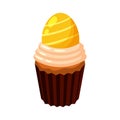 Easter sweet decorated golden egg, cupcake. Sweet food