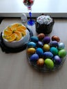 Easter sweets multi-colored painted eggs Royalty Free Stock Photo