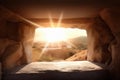 Empty tomb carved out of rock in a beautiful garden Royalty Free Stock Photo