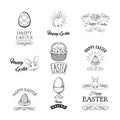 Easter symbols badges. Spring Religious Christian Colorful Items. Vector Illustration.