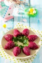 Easter table. Appetizer on a festive table of beets, potatoes and herring Royalty Free Stock Photo