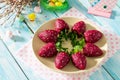Easter table. Appetizer on a festive table of beets, potatoes and herring Royalty Free Stock Photo