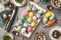 Easter table place setting decoration colored eggs Royalty Free Stock Photo