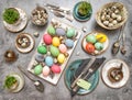 Easter table place setting decoration colored eggs Royalty Free Stock Photo