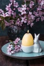 Easter table setting with candle Royalty Free Stock Photo