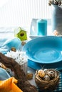 Easter table setting. Cutlery on plate. Spring table setting Royalty Free Stock Photo