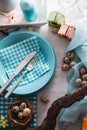 Easter table setting. Cutlery on table. Spring table setting Royalty Free Stock Photo