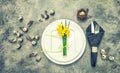 Easter table setting decoration eggs flowers vintage Royalty Free Stock Photo