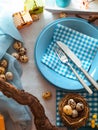 Easter table setting. Cutlery on plate. Spring table setting Royalty Free Stock Photo