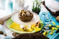 Easter table setting. Cutlery on table. Spring table setting Royalty Free Stock Photo