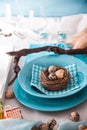 Easter table setting. Cutlery on table. Spring table setting Royalty Free Stock Photo