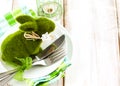 Easter table setting with green bunny decoration Royalty Free Stock Photo