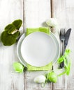 Easter table setting with green bunny decoration Royalty Free Stock Photo