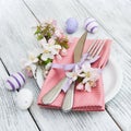 Easter table settings with fresh blossom Royalty Free Stock Photo