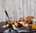 Easter tea party. Easter eggs, lemon tea, homemade cakes on a dark old wooden table Royalty Free Stock Photo