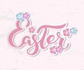 Easter text isolated on textured background with flowers