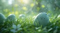 Easter theme background, featuring a soft grassy texture with hidden eggs, ideal for a springtime design Royalty Free Stock Photo