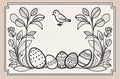 Easter theme, spring flowers, egges and bird.