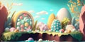 Easter-themed background with pastel colors and eggs Generative AI