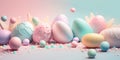 Easter-themed background with pastel colors and eggs Generative AI