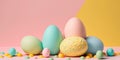 Easter-themed background with pastel colors and eggs Generative AI