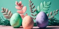 Easter-themed background with pastel colors and eggs Generative AI