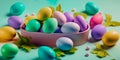 Easter-themed background with pastel colors and eggs Generative AI