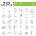 Easter thin line icon set, spring holiday symbols collection, vector sketches, logo illustrations, religion icons Royalty Free Stock Photo