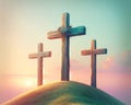 Easter Three Crosses Salvation Sacrifice Crucifixion Jesus Thieves Sunday Risen Morning Sunrise AI Generated Royalty Free Stock Photo