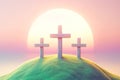 Easter Three Crosses Salvation Sacrifice Crucifixion Jesus Thieves Sunday Risen Morning Sunrise AI Generated Royalty Free Stock Photo