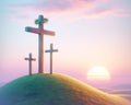 Easter Three Crosses Salvation Sacrifice Crucifixion Jesus Thieves Sunday Risen Morning Sunrise AI Generated Royalty Free Stock Photo