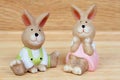 Easter time. Funny ceramic rabbits