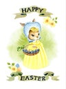 Easter time lady bunny watercolor illustration greeting card