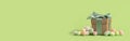 Easter tiny eggs sweets and gift box on green background. Royalty Free Stock Photo