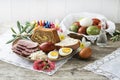 Easter delicious traditional food in table Royalty Free Stock Photo