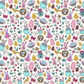 Easter traditional symbols seamless - eggs, bunny, willow twigs, basket Royalty Free Stock Photo