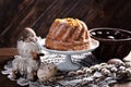 Easter traditional yeast ring cake in rustic style