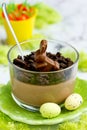 Easter treat idea chocolate mousse dessert in glass Royalty Free Stock Photo
