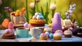 Easter treats with cakes and Easter eggs