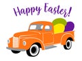 Easter truck loaded with easter eggs - digital vector graphic