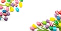 Easter tulips and eggs on white Royalty Free Stock Photo
