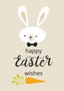 Easter typography quote Happy Easter Wishes decorated funny rabbit bunny in pastel colors