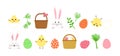 Easter vector cute set, cartoon rabbit and egg hunt, spring basket, chick with shell, happy bunny. Holiday illustration Royalty Free Stock Photo