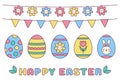Easter design isolated elements set. Cute kawaii bunny, chick, eggs clip art Royalty Free Stock Photo