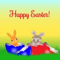 Easter vector illustration, two little bunny sitting in painted Royalty Free Stock Photo
