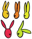 Easter vector linear bunnies rabbits head silhouettes in bright colors