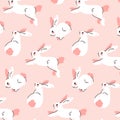 Easter vector seamless background pattern cute bunnies. Pink background